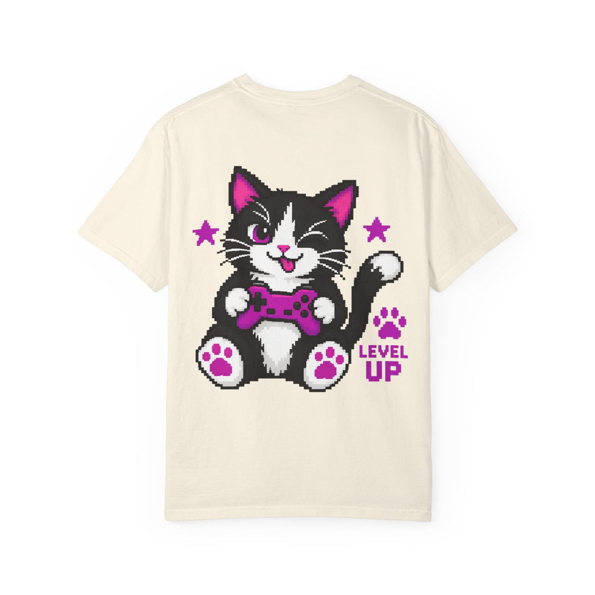 Level Up Cat Gaming T-Shirt Back Printed