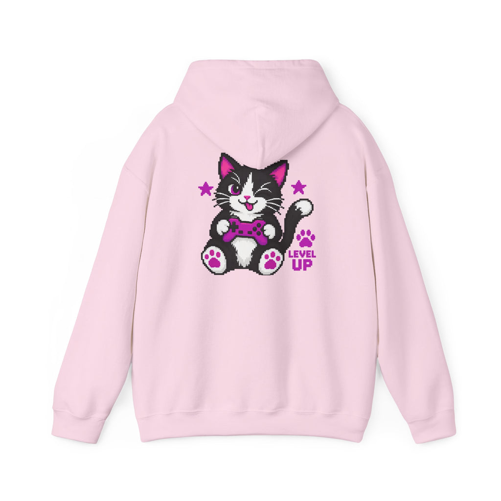 Level Up Gamer Cat Hoodie Back Printed
