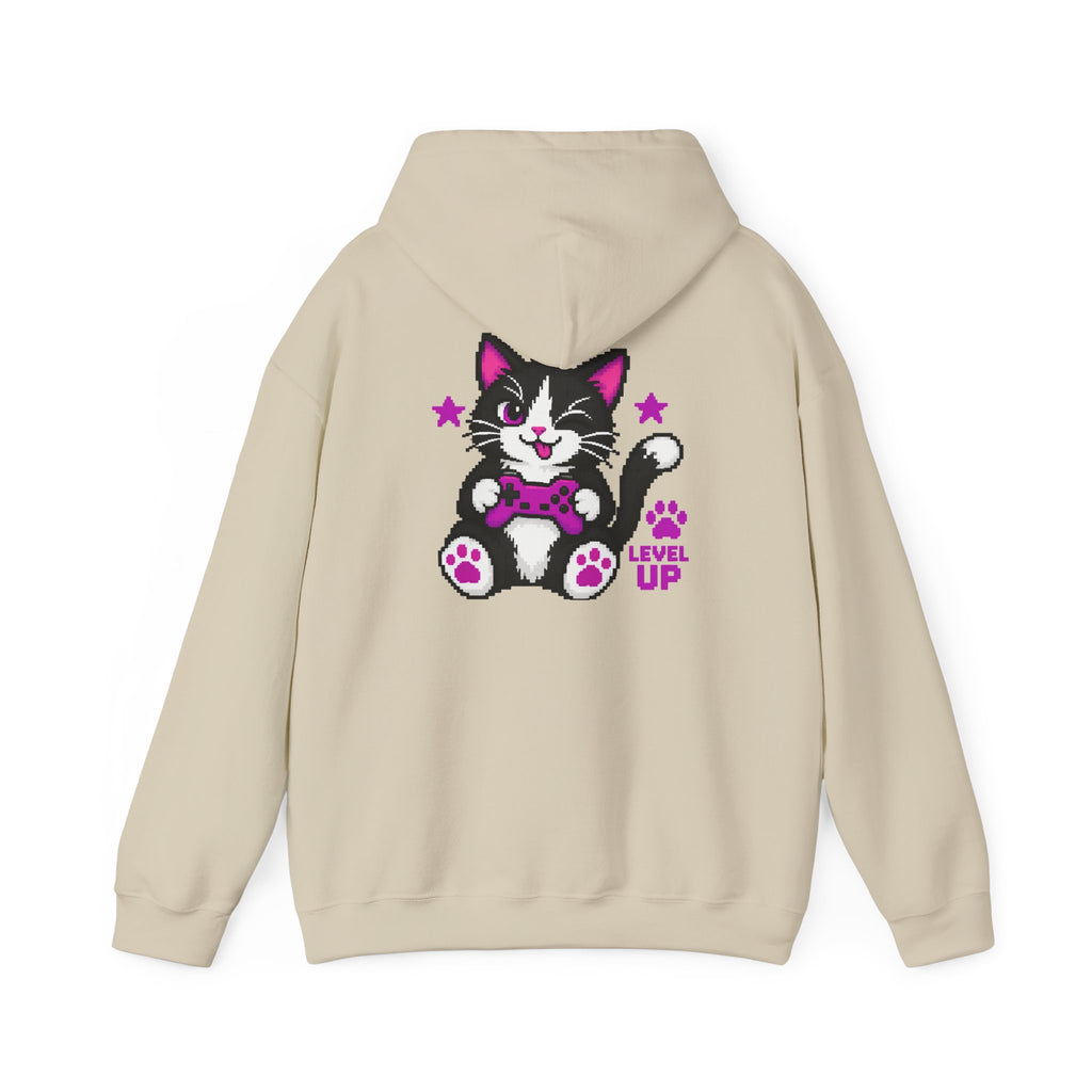 Level Up Gamer Cat Hoodie Back Printed