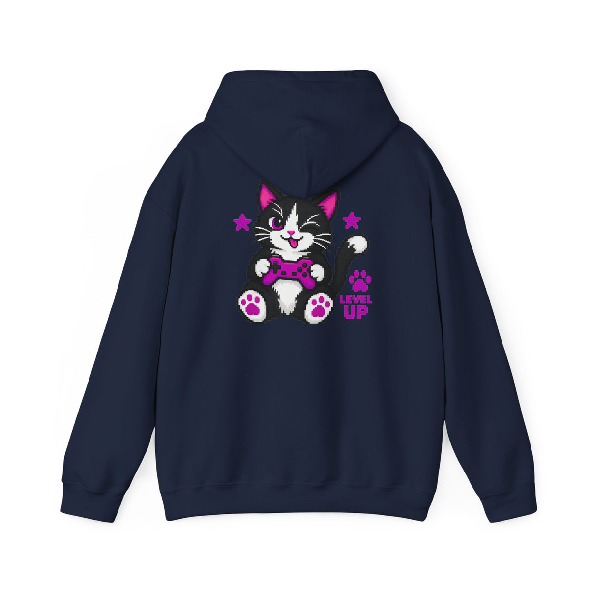 Level Up Gamer Cat Hoodie Back Printed