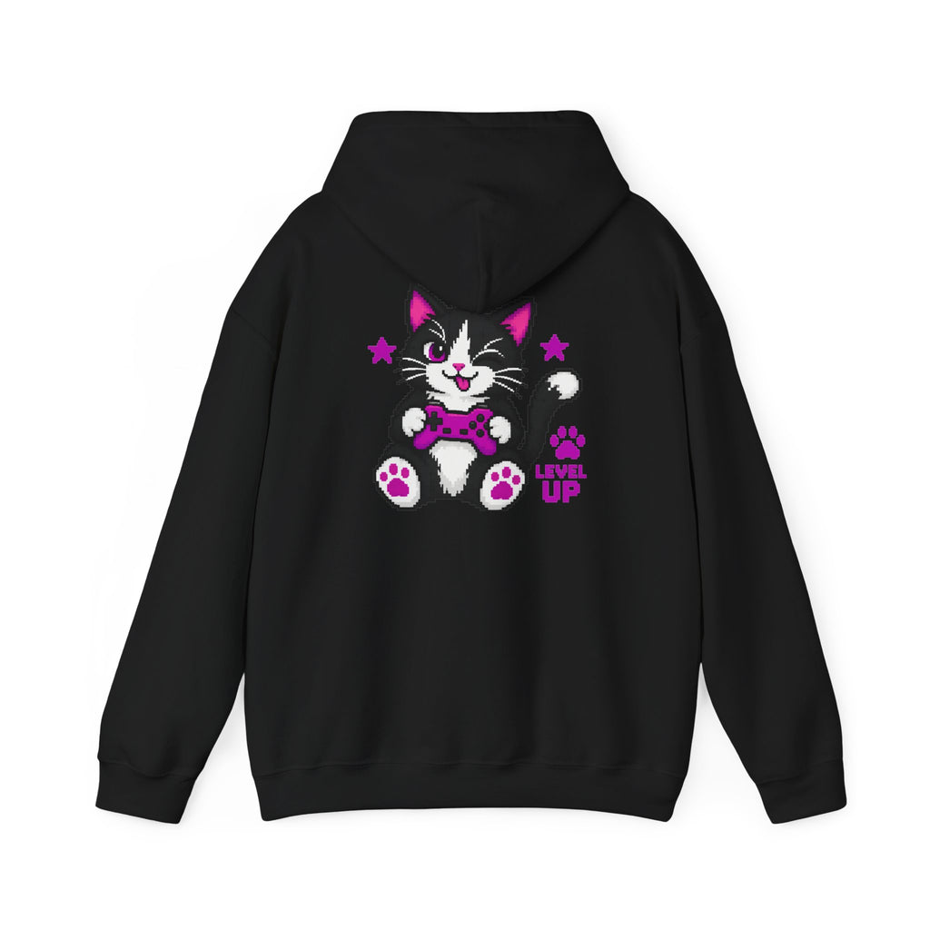 Level Up Gamer Cat Hoodie Back Printed