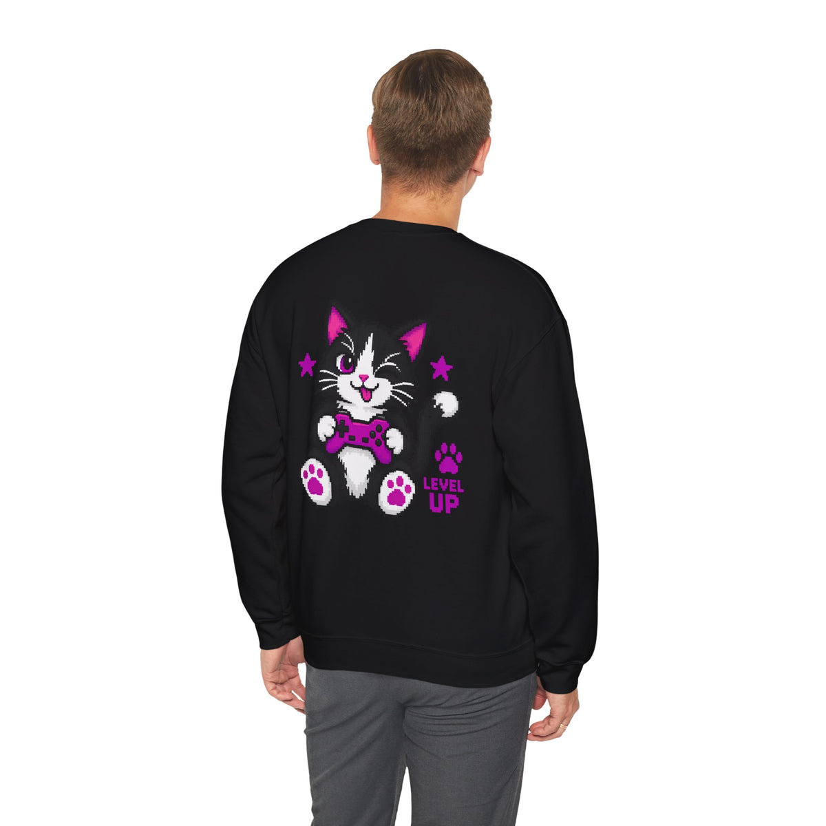 Level Up Cat Gamer Sweatshirt Back Printed