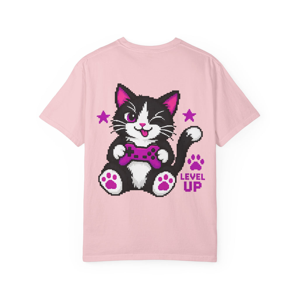 Level Up Cat Gaming T-Shirt Back Printed