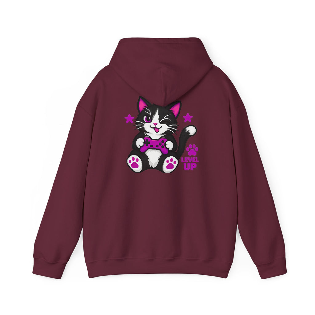 Level Up Gamer Cat Hoodie Back Printed
