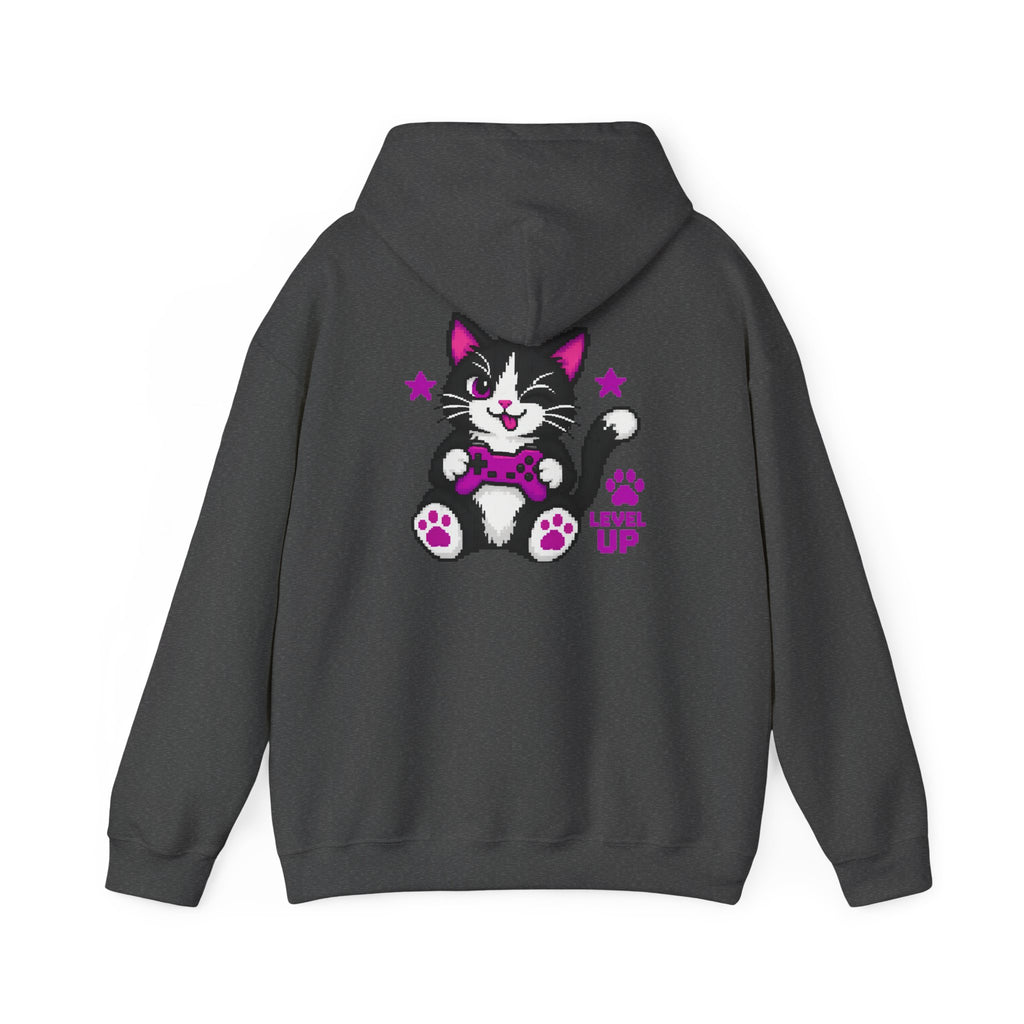 Level Up Gamer Cat Hoodie Back Printed