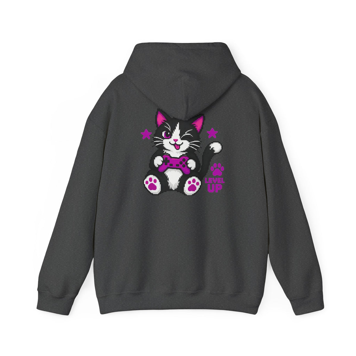 Level Up Gamer Cat Hoodie Back Printed