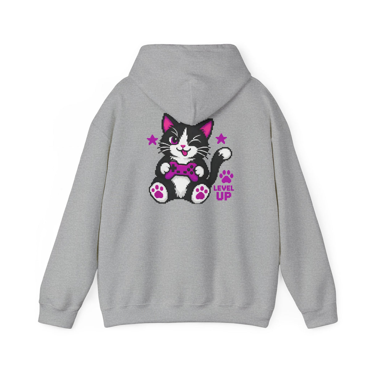 Level Up Gamer Cat Hoodie Back Printed