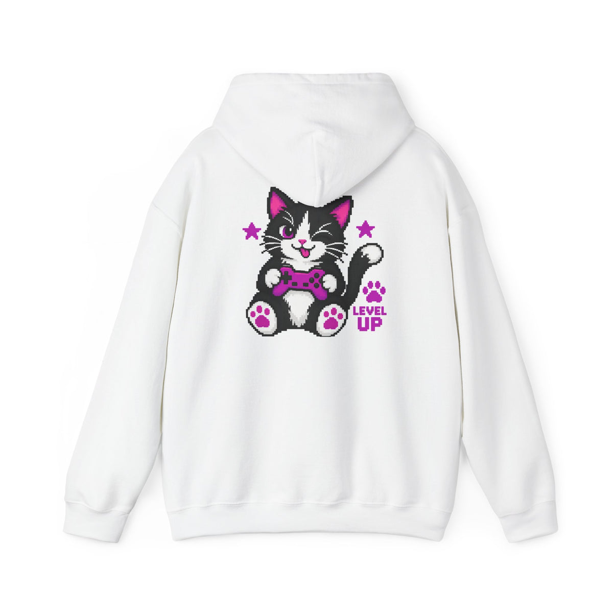 Level Up Gamer Cat Hoodie Back Printed