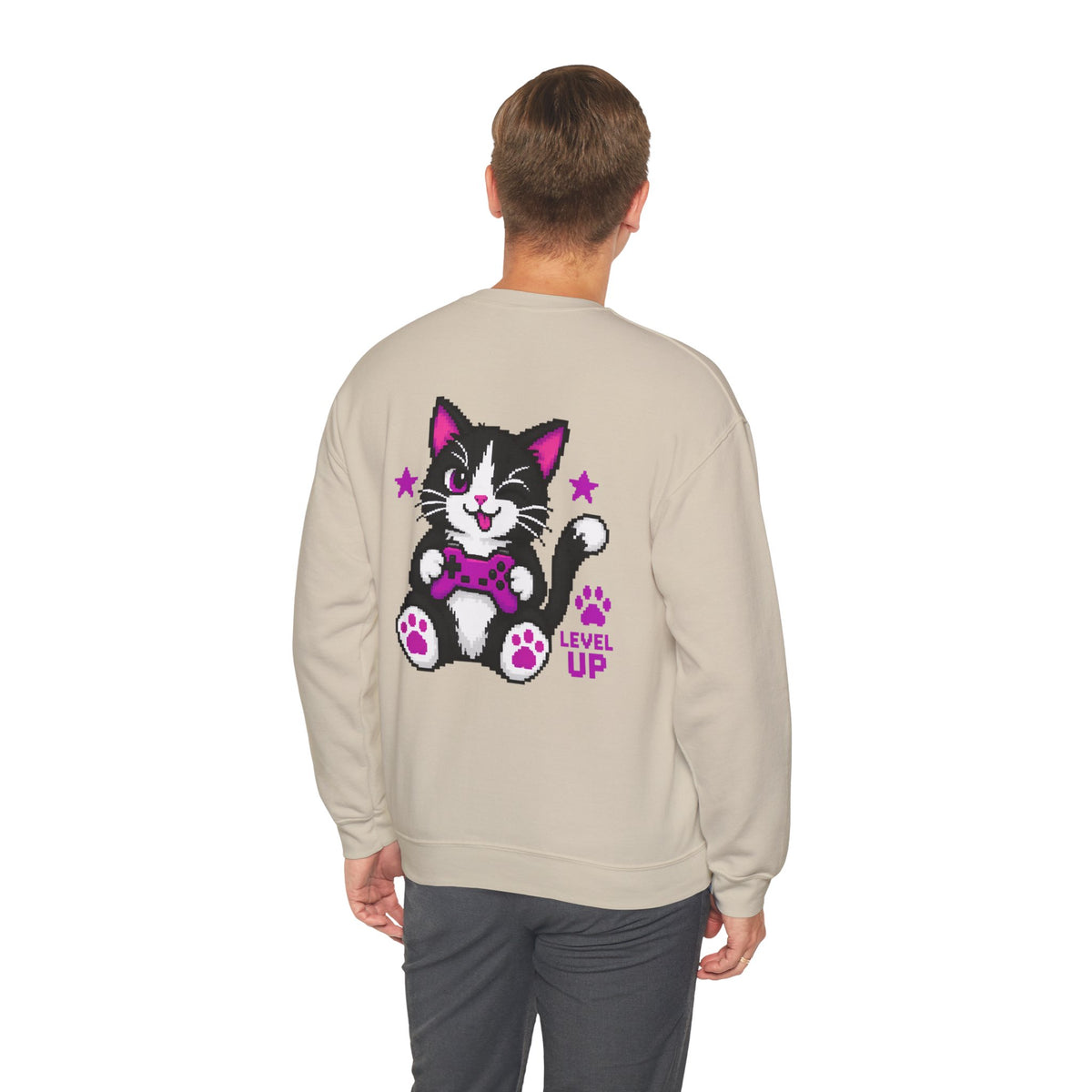 Level Up Cat Gamer Sweatshirt Back Printed